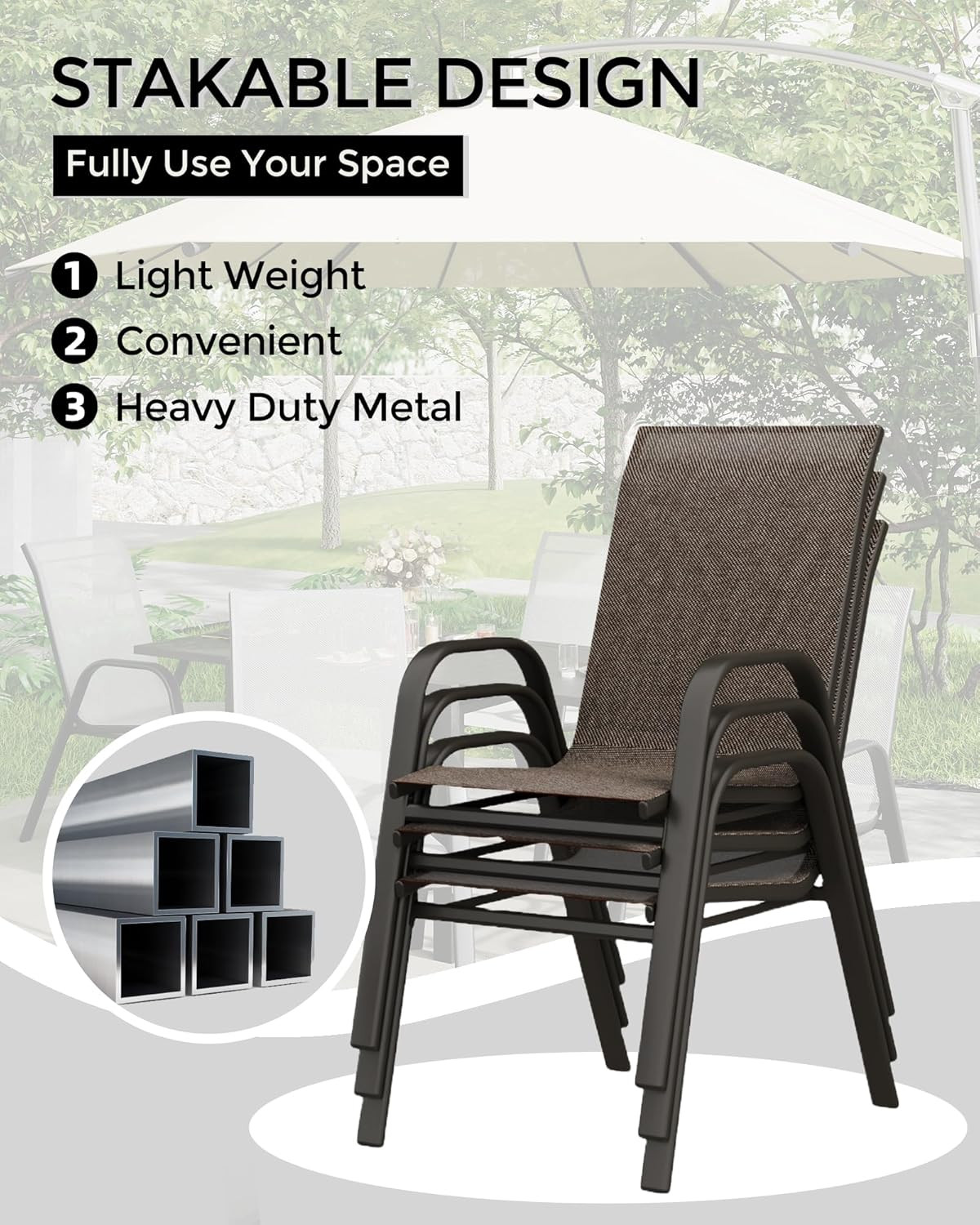 Outdoor Stackable Dining Chairs Set of 4, High-Back Patio Stacking Chairs, Patio