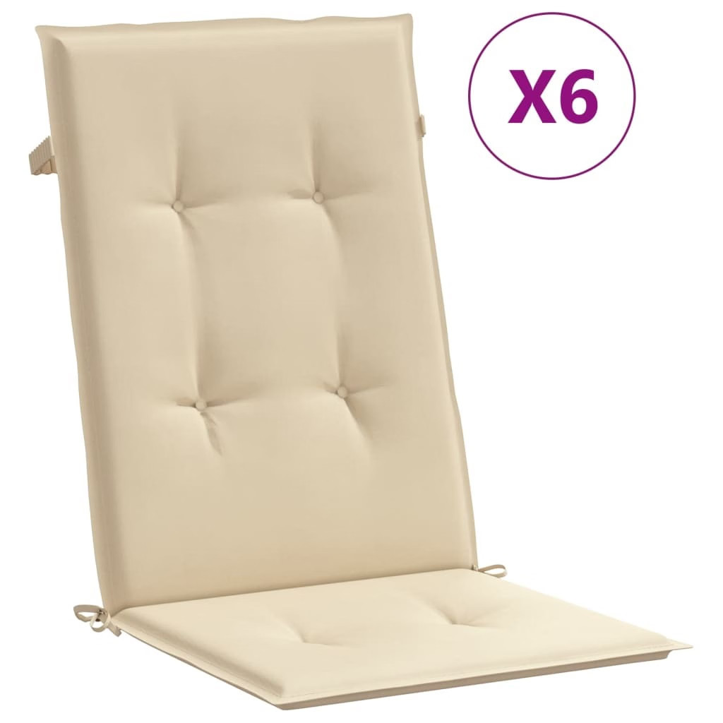 Garden Highback Chair Cushions 6 pcs Beige 47.2″x19.7″x1.2″ Fabric