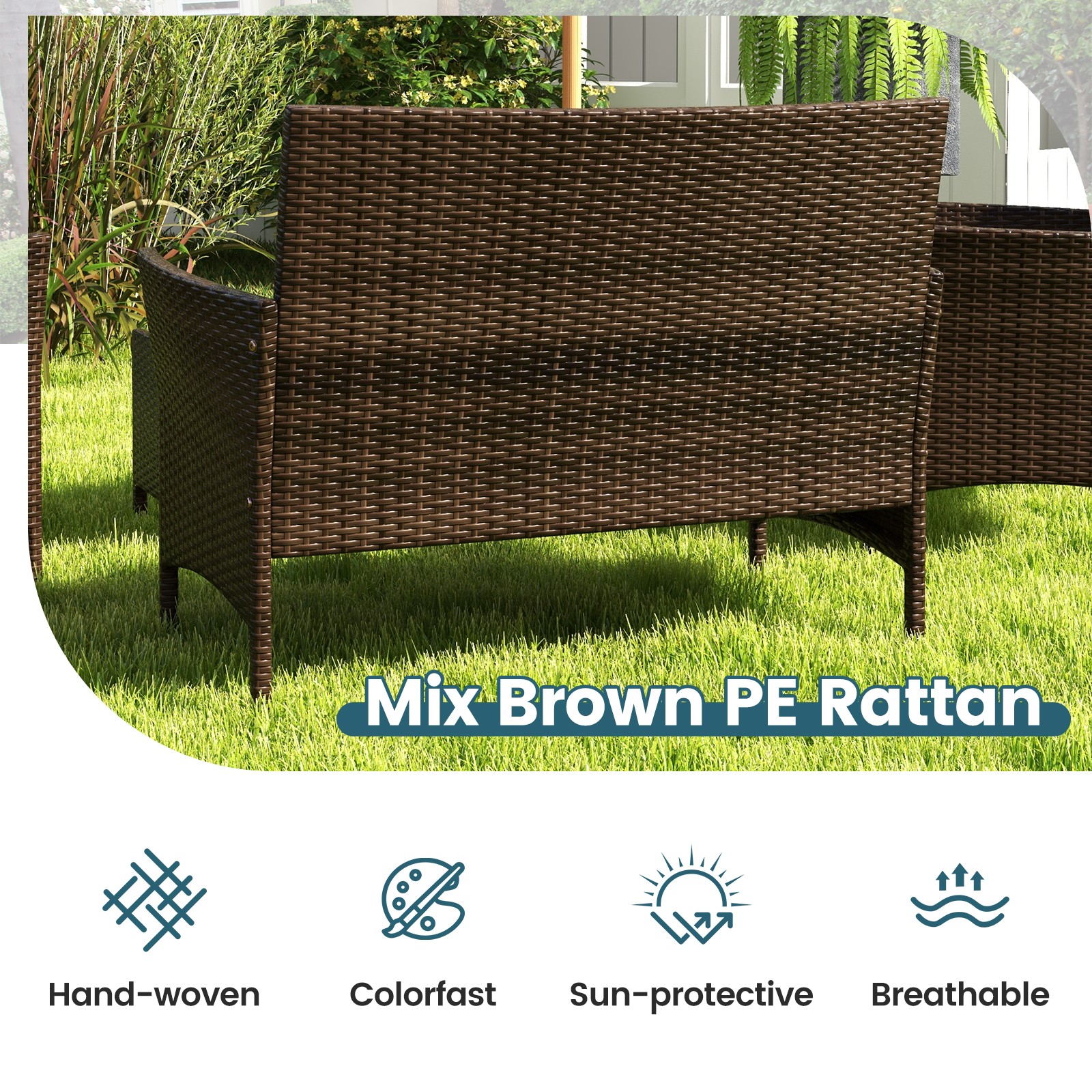 4 Piece Patio Rattan Conversation Set Cozy Cushions Peacock Blue Outdoor Sofa