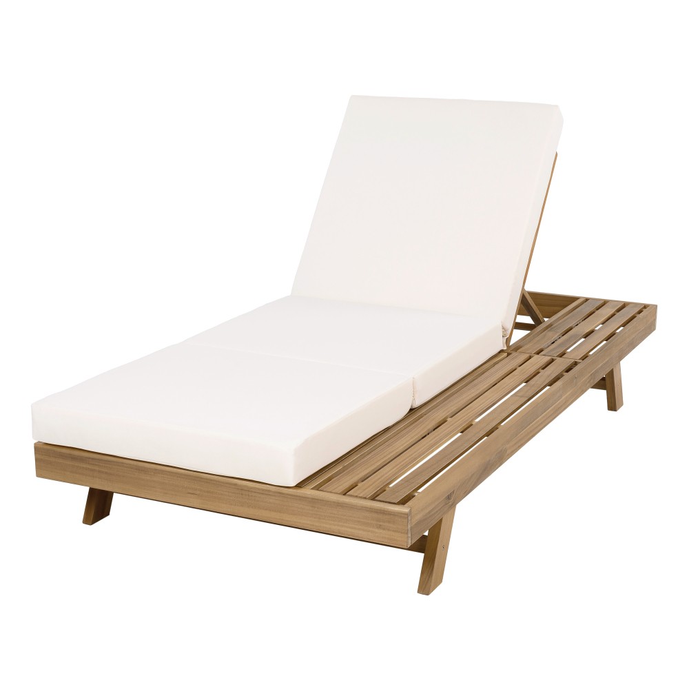 2-Pc Acacia Solid Wood Outdoor Chaise Lounge Set w/ Cushions