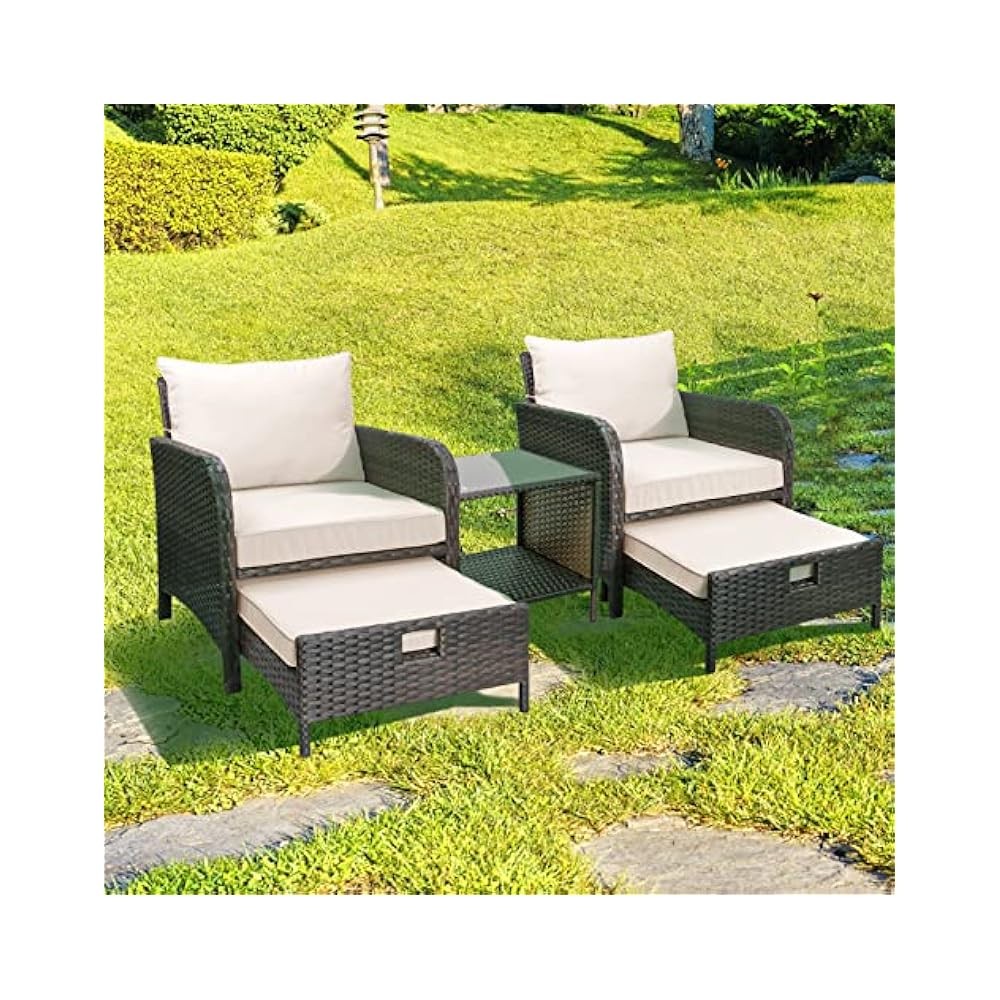 Porch & Patio Set, 5 Piece Wicker Conversation Set with Cushions Included