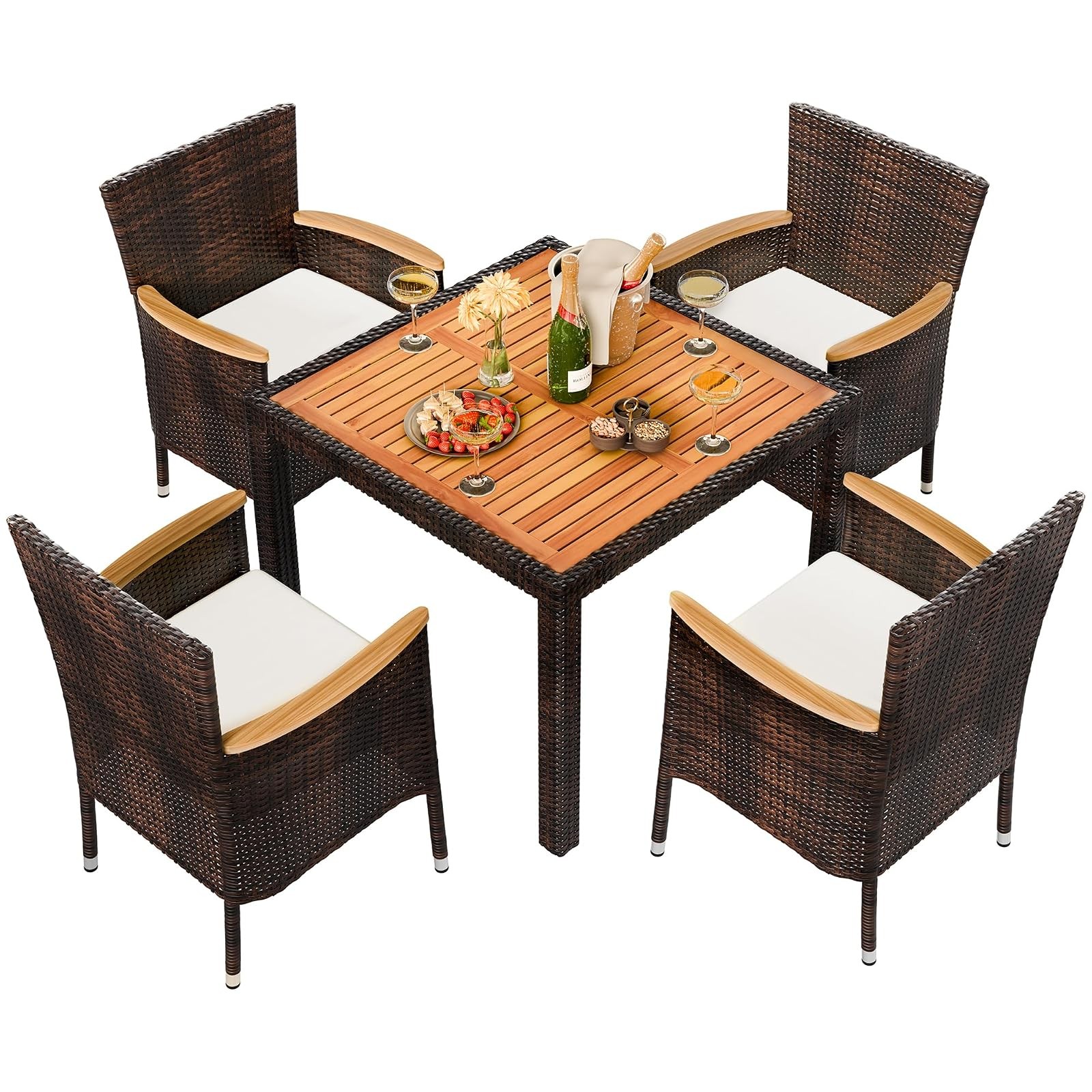 Shintenchi 5 PCS Patio Dining Set Brown Rattan Wicker