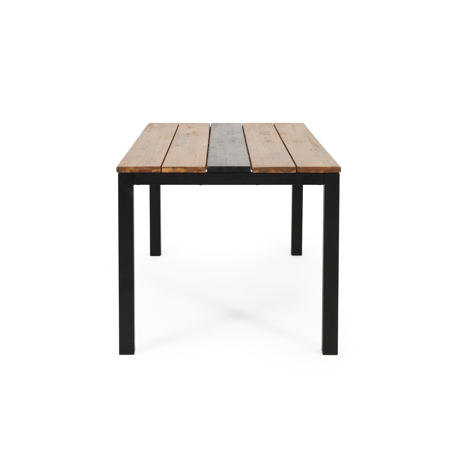 Dining table, with a top made of acacia wood and a black panel in the middle