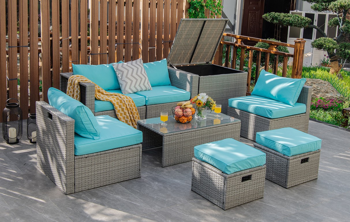 8PCS Patio Furniture Set Space-Saving Conversation Set w/ Waterproof Cover