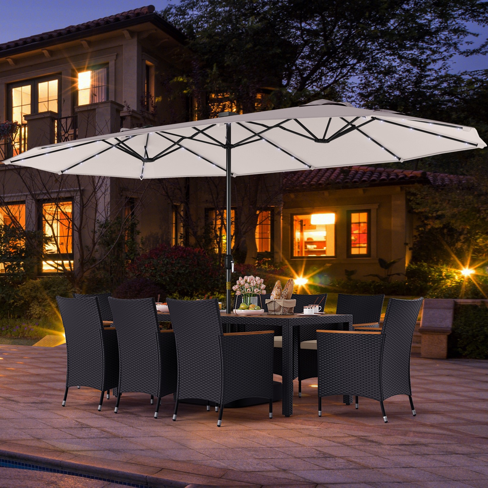 11 PCS Patio Dining Set with 15ft Double-Sided Patio Umbrella (Base Included)