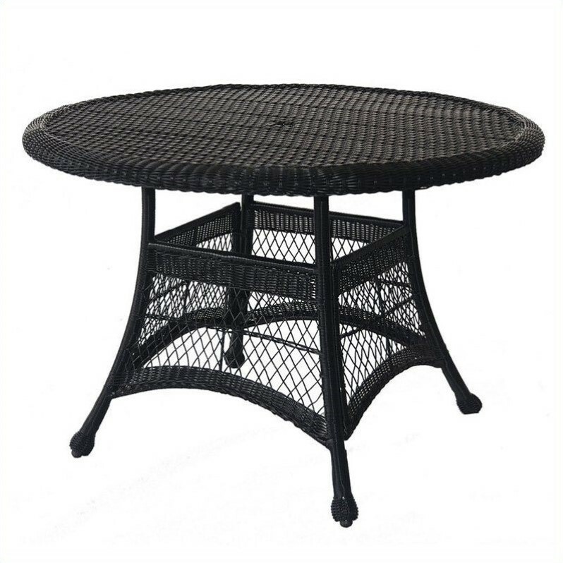 Pemberly Row Wicker 44″ Round Dining Table in Espresso