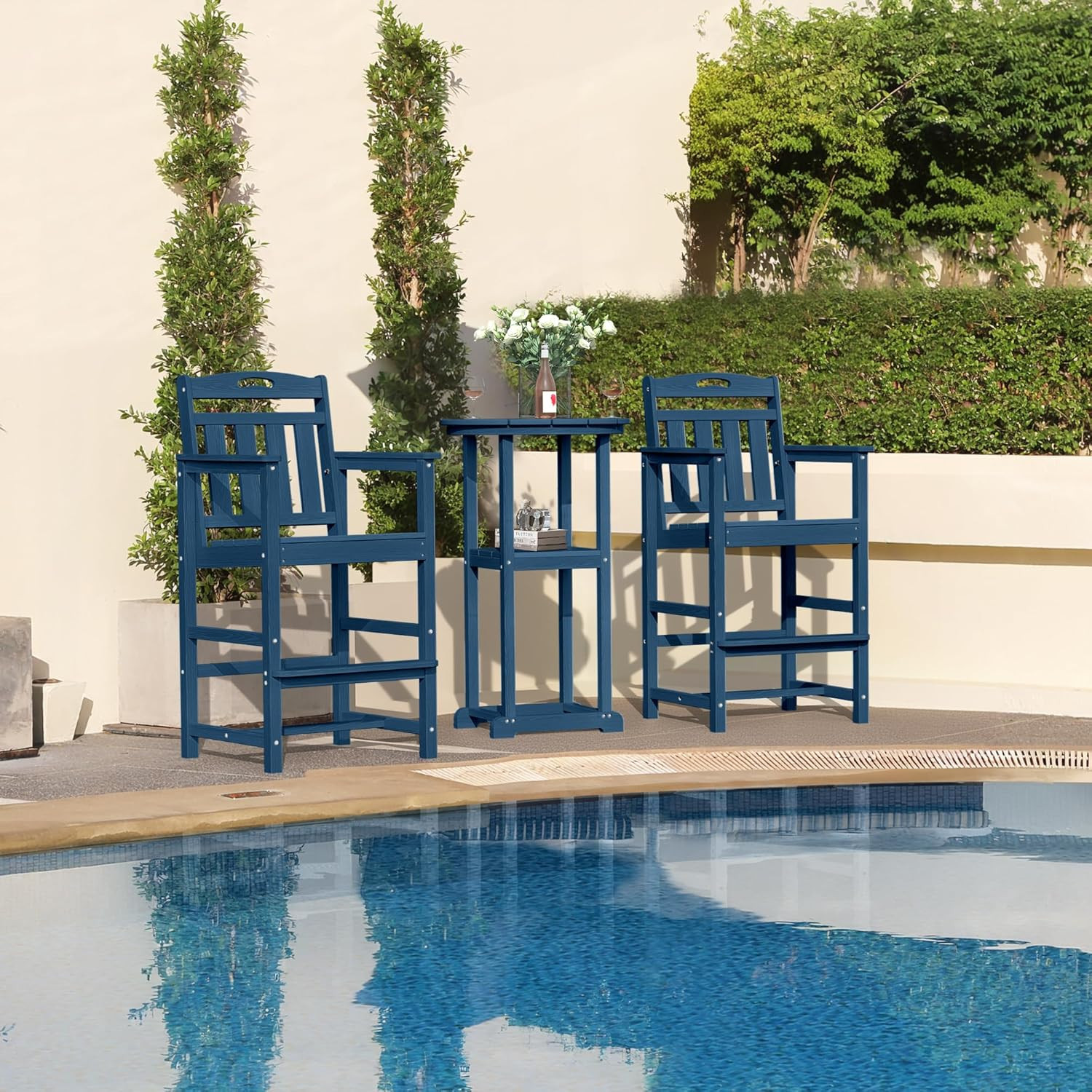 Navy Blue Outdoor Bar Height Adirondack Chair for Patio & Garden