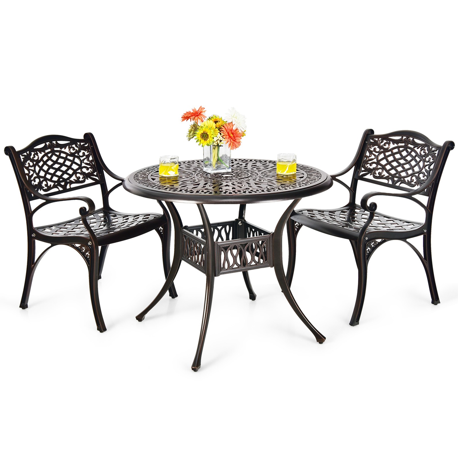 Patiojoy 2PCS Patio Dining Bistro Chair All Weather Cast Aluminum Armrest Garden