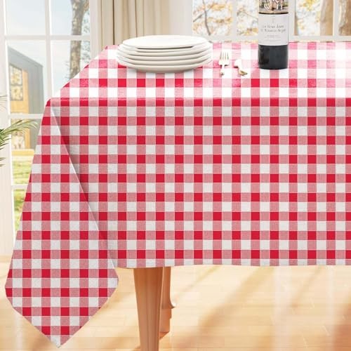 AF60104-014 Vinyl Tablecloth 104″ x 60″ (Rectangular) Red and White Checkered