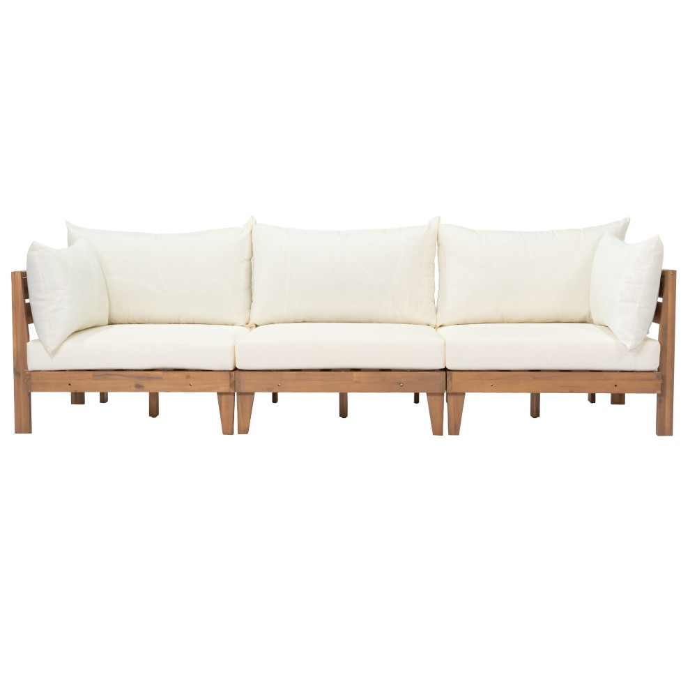 Acacia Wood Outdoor Convertible Sofa Daybed Patio Couch Backyard W/Beige Cushion