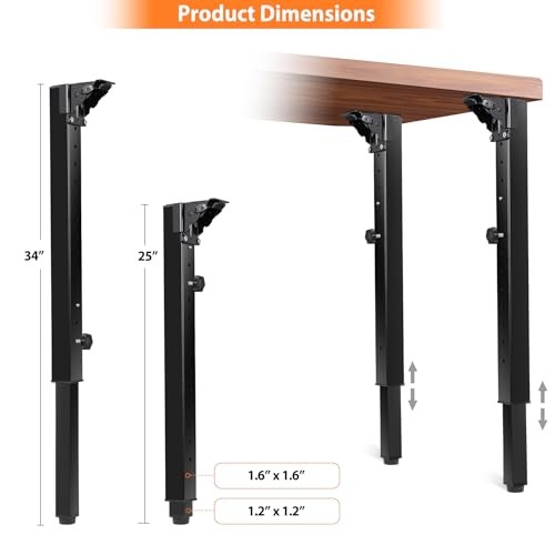 Folding Adjustable Square Table Legs 4 PCS, Adjustable Height 25”- 34” – 4 PCS
