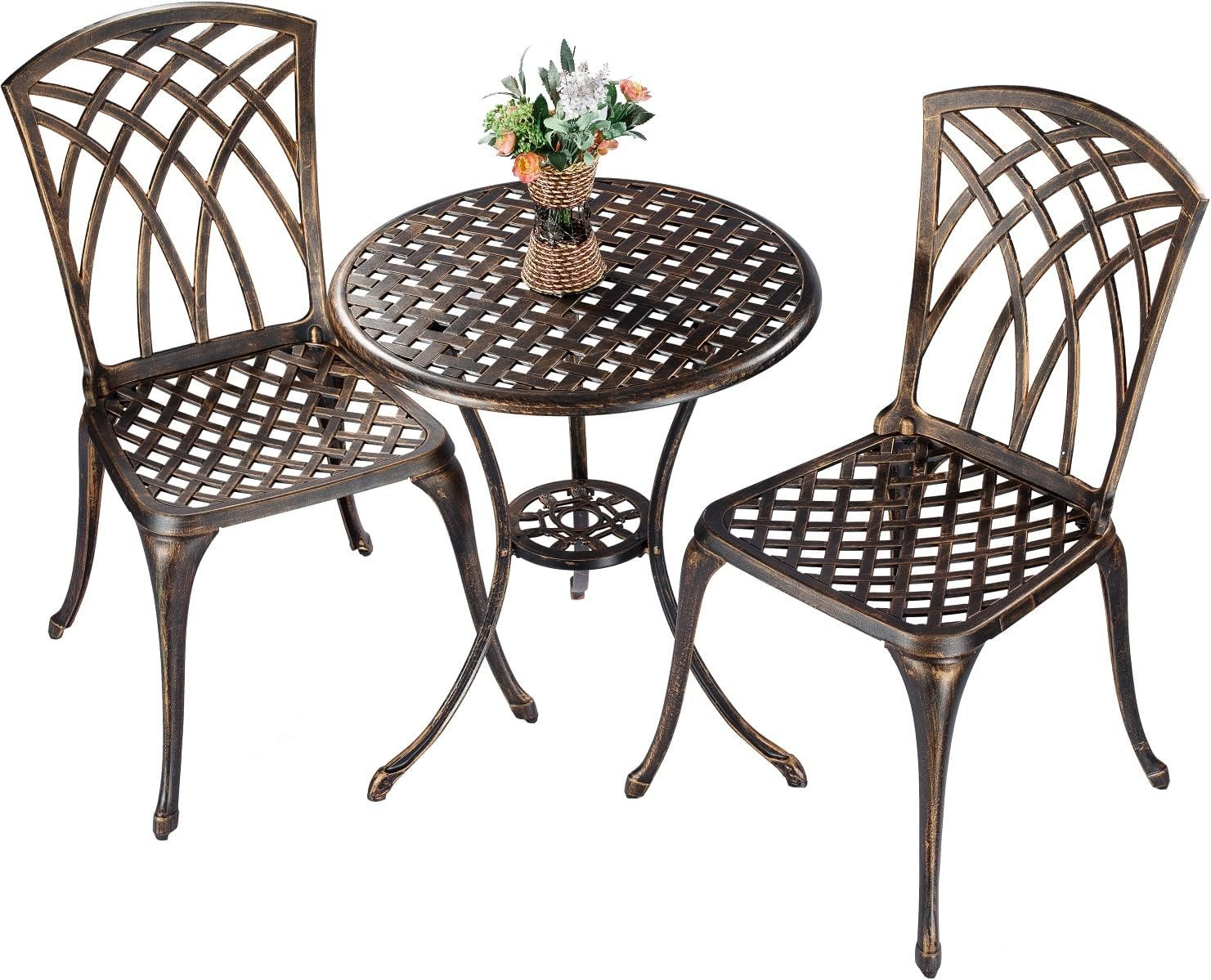 Elegant 3-Piece Bistro Set with Umbrella Hole – Cast Aluminum Patio Furniture