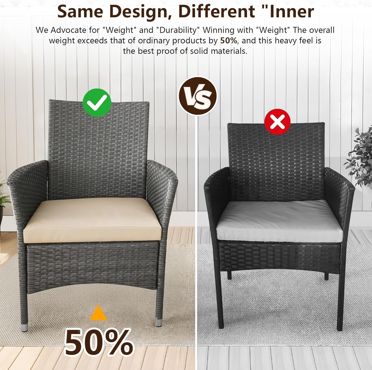 4PCS Wicker Patio Furniture Set | Patio Set with Rattan Chairs & Coffee Table
