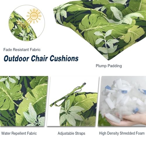 Outdoor Patio Wicker Chair Cushions Pack of 19x19x4(Round Back) Jungle Leaves