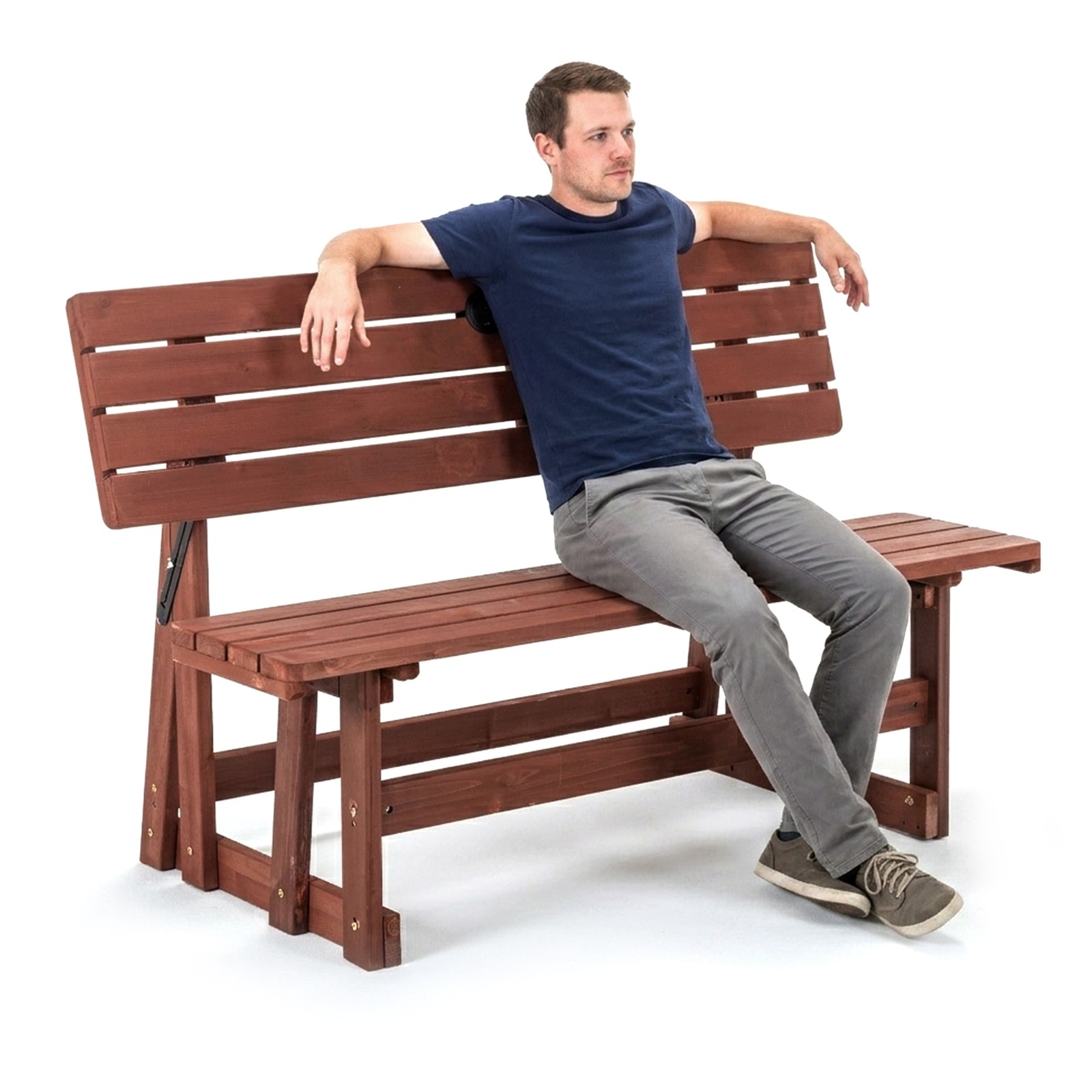 2-in-1 Convertible Picnic Table Bench, Solid Wood Outdoor Folding Dining Set
