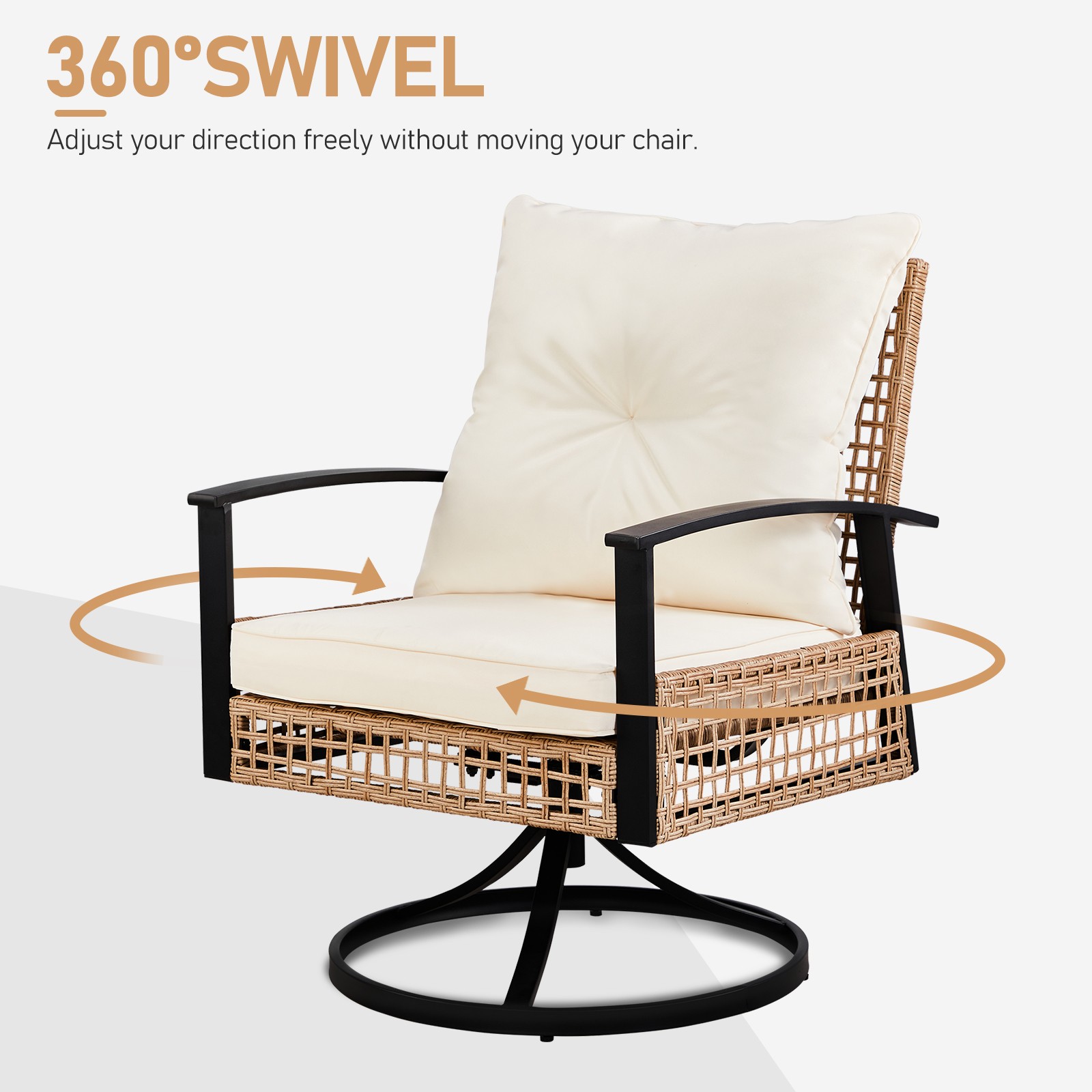 Set of 3 In/Outdoor Garden Swivel Rocker Patio Chairs and Table 360 Degrees