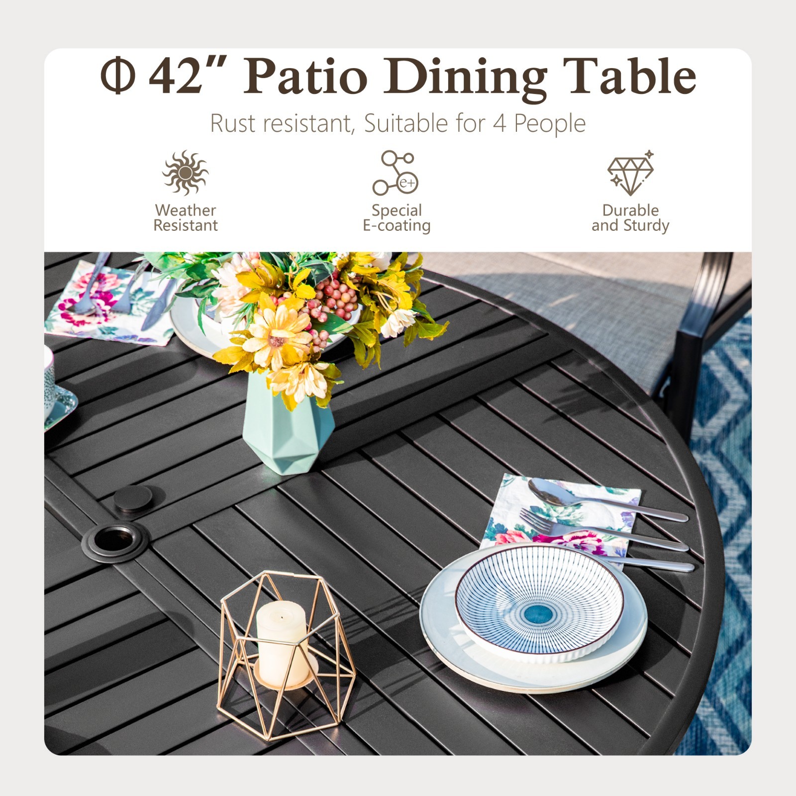 5 Piece Patio Dining Set Outdoor Table Chair Set Garden Furniture w/ Round Table