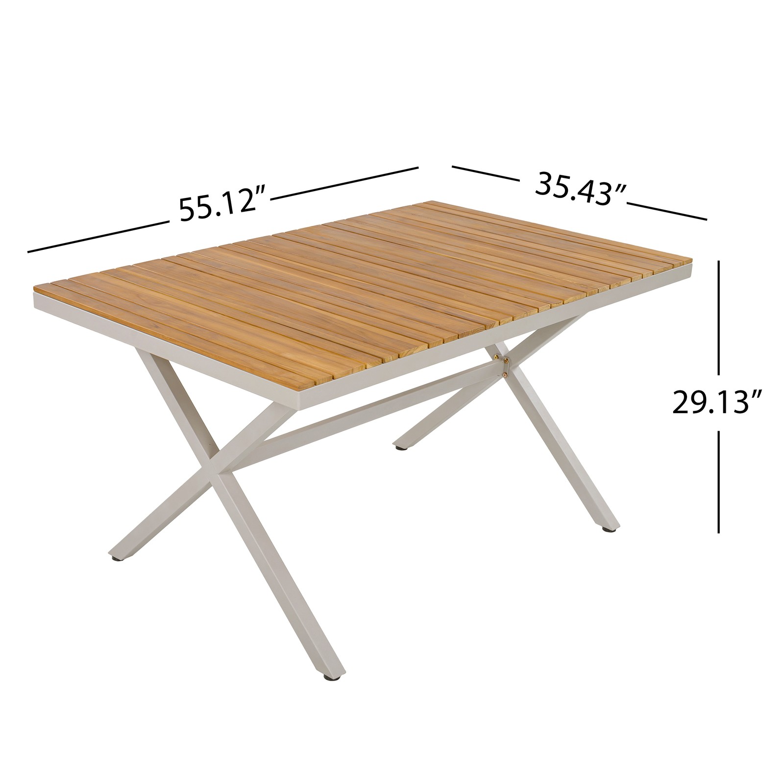 5 Piece Outdoor Dining Set Teak Wood Table and 4 Wicker Chairs Beige Steel Frame
