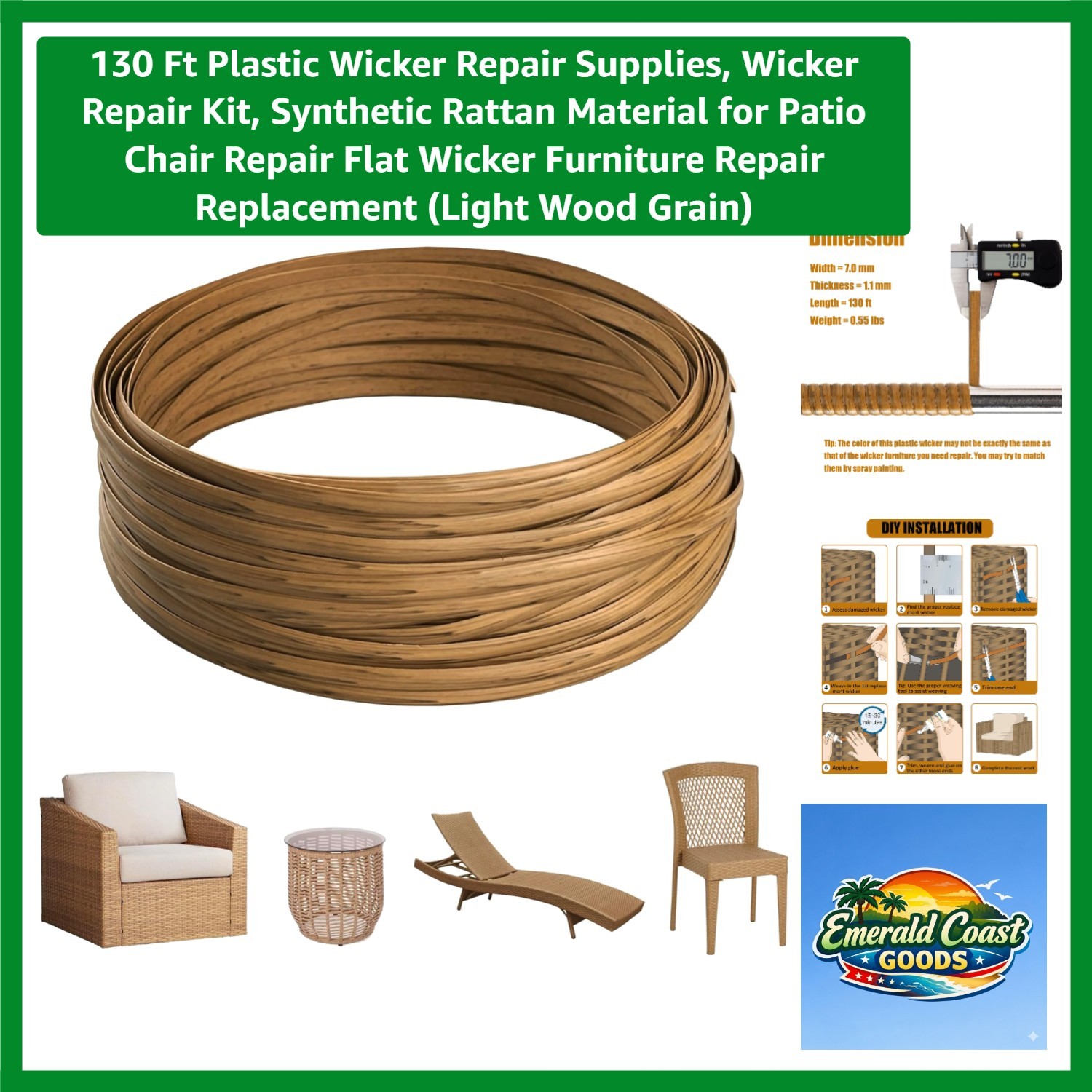 130 Ft Plastic Wicker Repair Supplies, Wicker Repair Kit, Synthetic Rattan Ma…