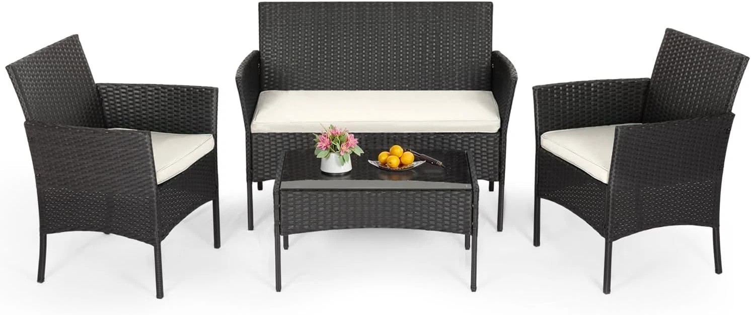 Chic 4-Piece Weather-Resistant Patio Furniture Set – Plush Cushions Included