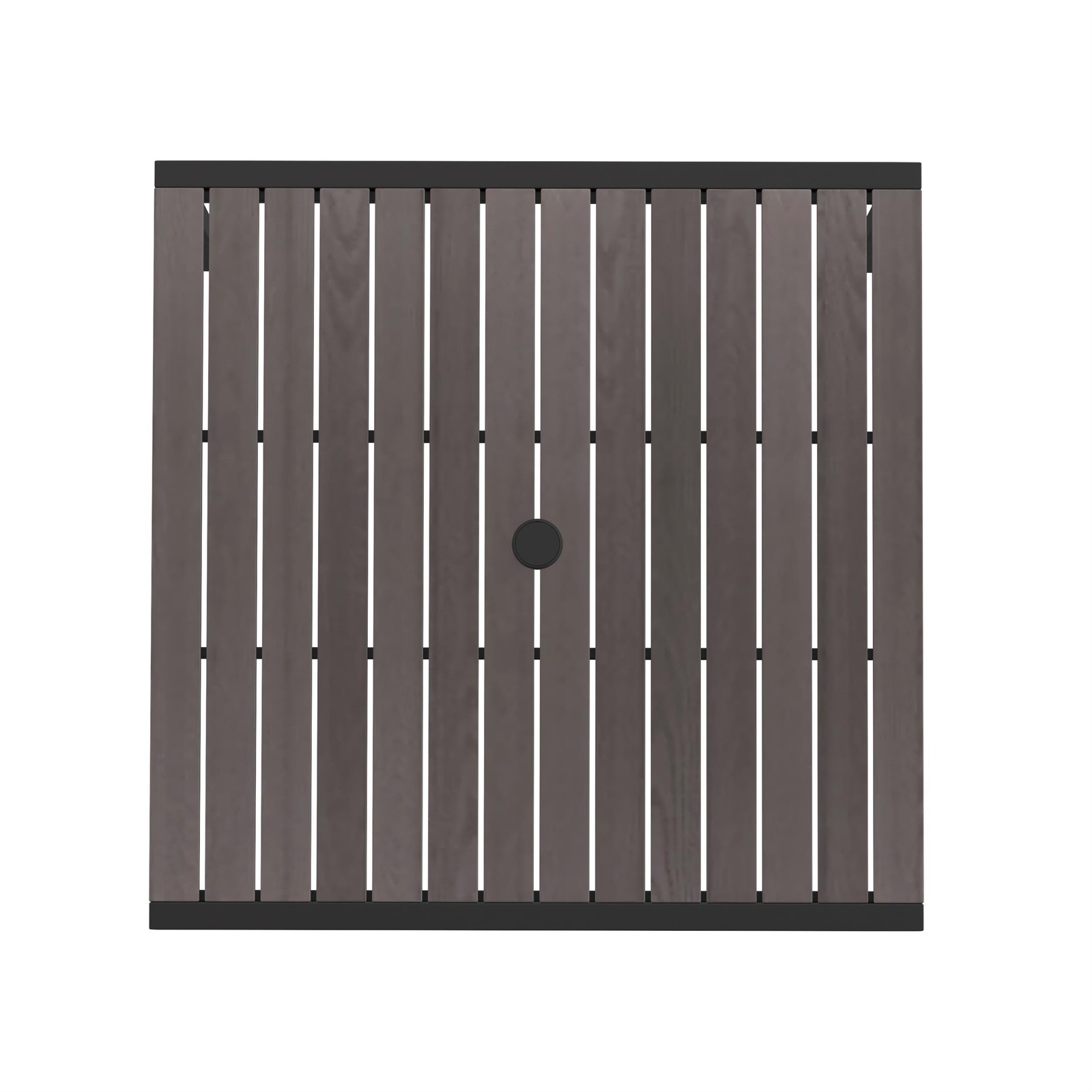 Steel All-Weather Patio Dining Table with Gray Wash Faux Teak Slat Top-Seats 4