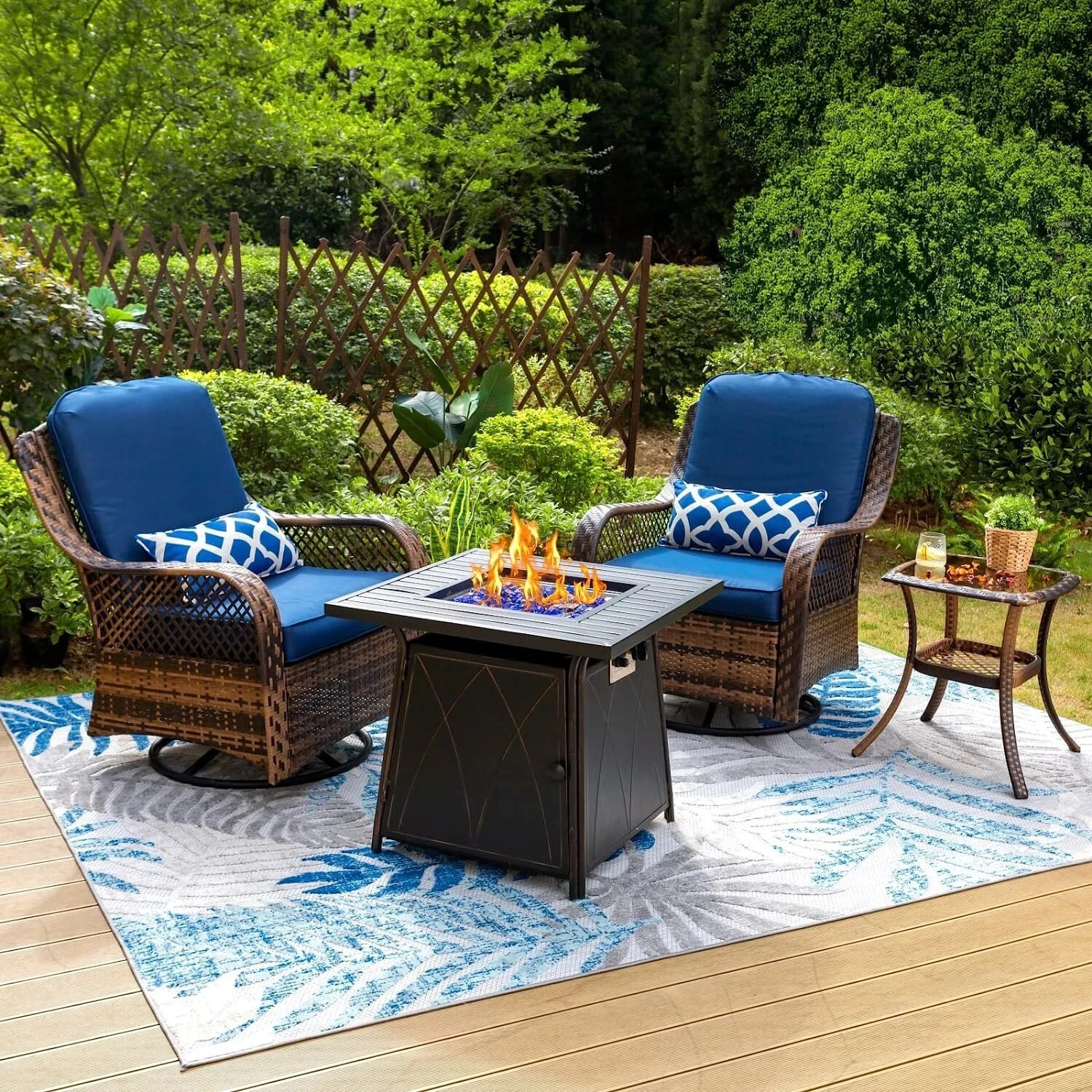 4Pcs Fire Pit Table Outdoor Furniture Set Patio Conversation Set Furniture Set