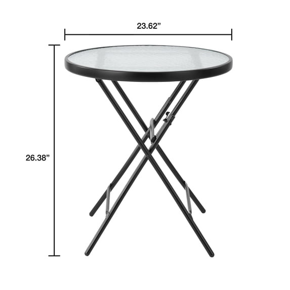 3-Piece Outdoor Bistro Set, Folding Chairs & Glass Table, Black, W61