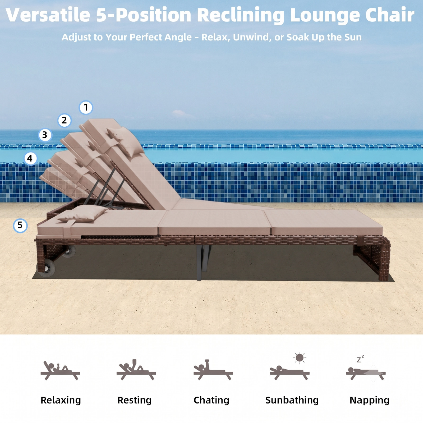 Danrelax Chaise Lounge Set (Set of 3), Modern Outdoor Patio Furniture, Beige