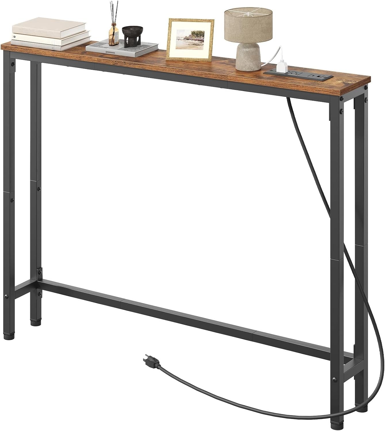 39.4 Inch Narrow Console Table with Power Outlets, 5.9 Inch Sofa
