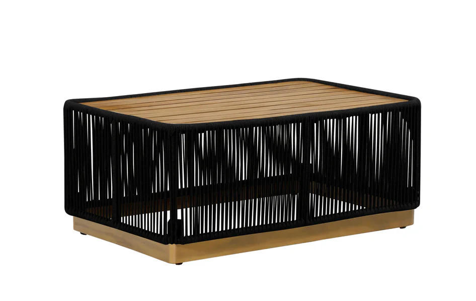 Cypress Teak Wood Sofa Set with Black Rope Design – Modern Outdoor Lounge 4-Sea