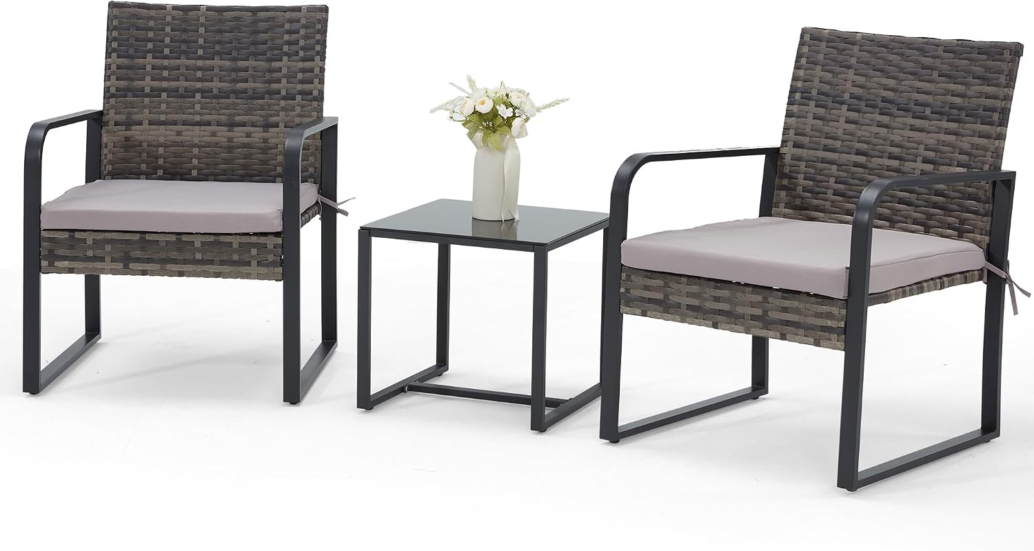 3 Piece Outdoor Patio Furniture Set Patio Bistro Set Wicker Conversation Set