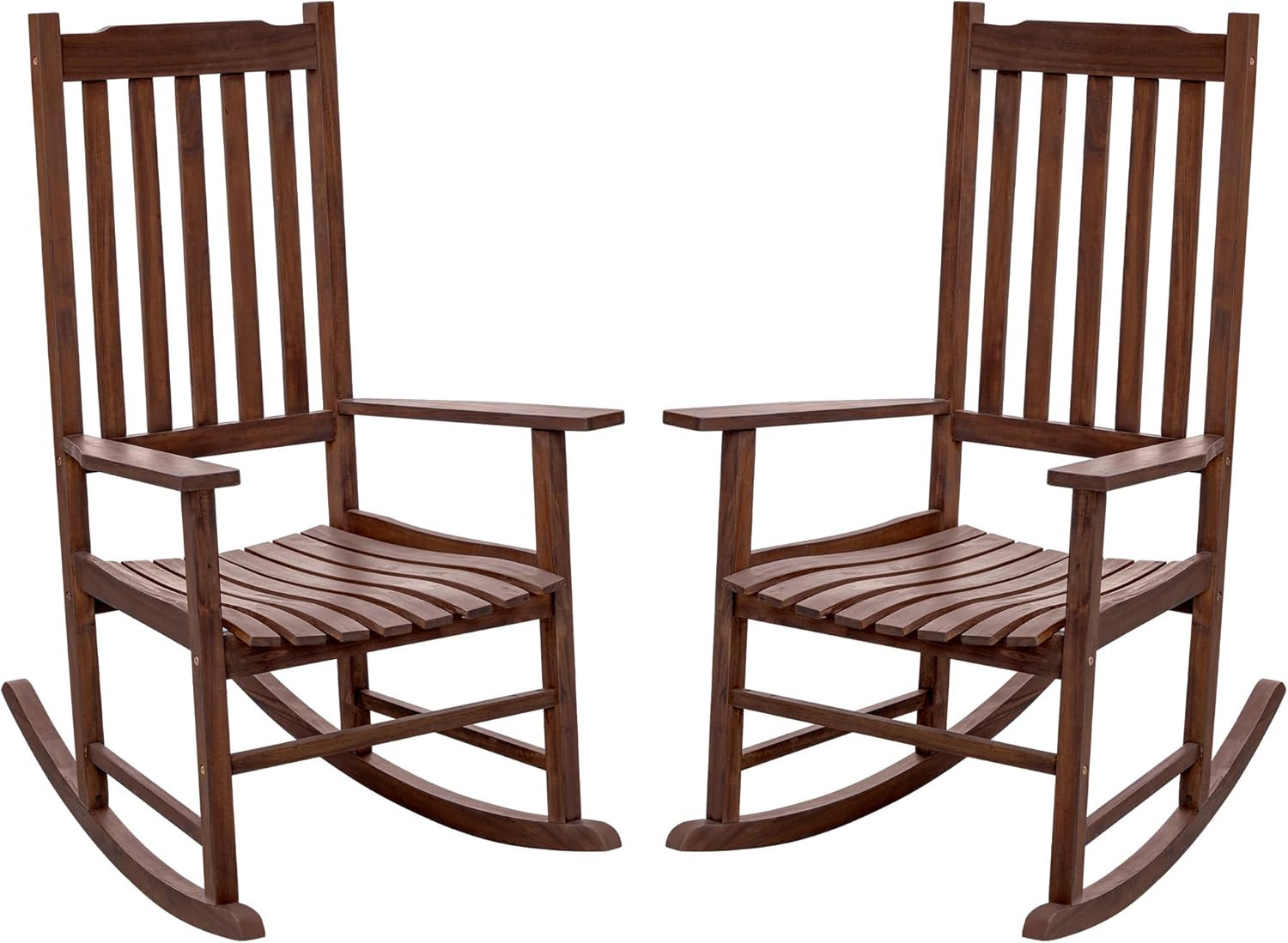 Flamaker Acacia Wood Patio Rocking Chair Set of 2, High Back and Widen Armrest f