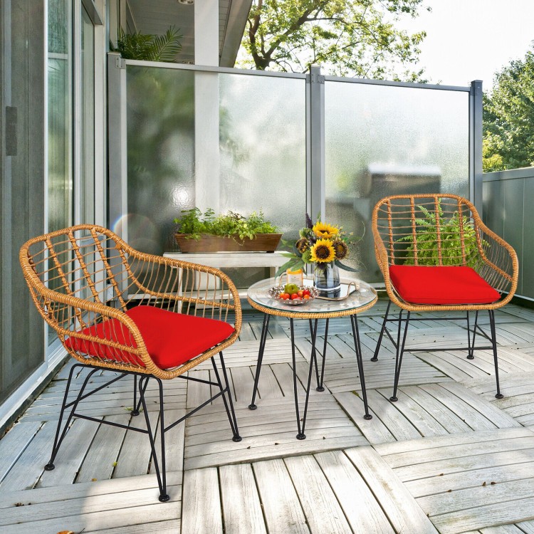 Sturdy Steel-Frame Rattan Set w/ Removable Cushion Covers