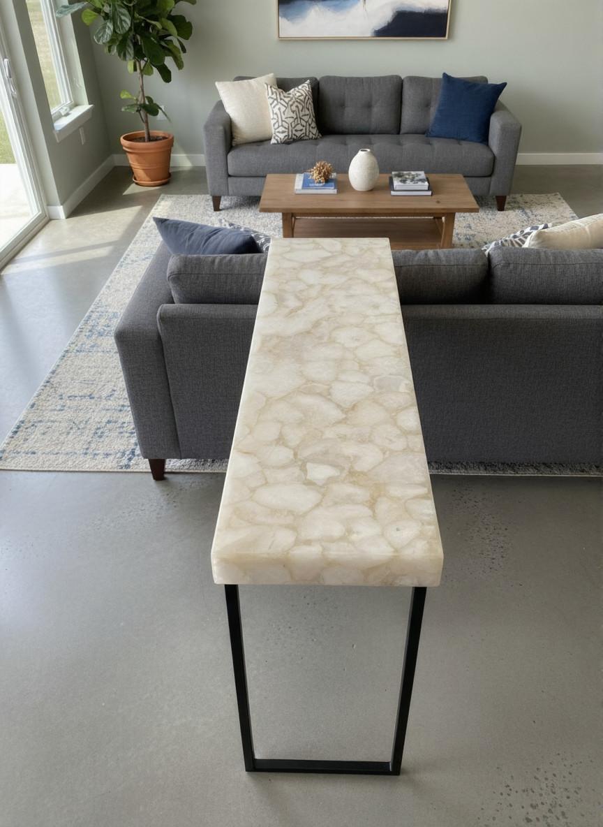 White Agate Stone Console Table Handmade Luxury Entryway Sofa Table Modern Decor