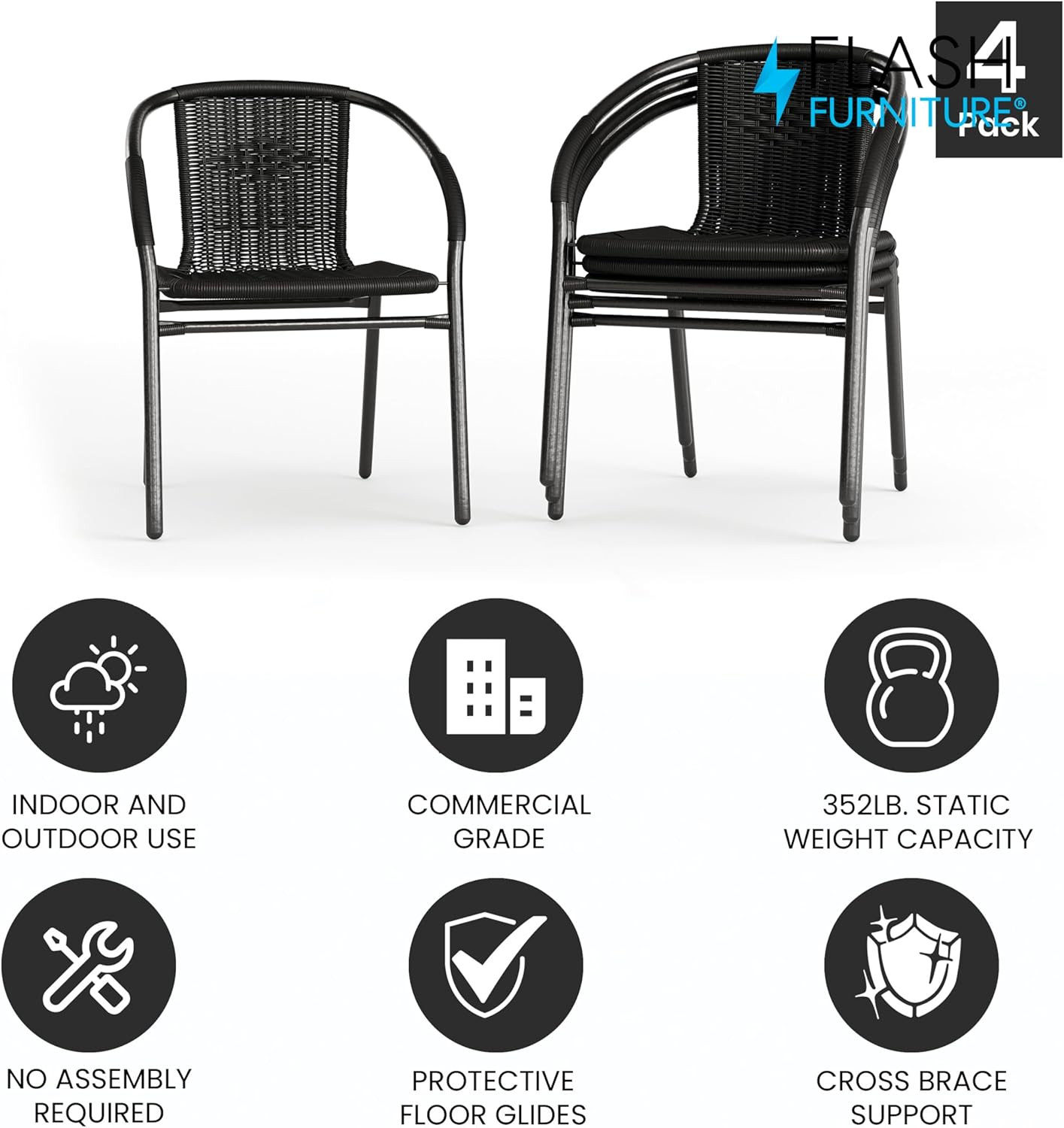 Lila Modern Rattan Indoor/Outdoor Stackable Dining Chairs, Stacking Rattan Bistr