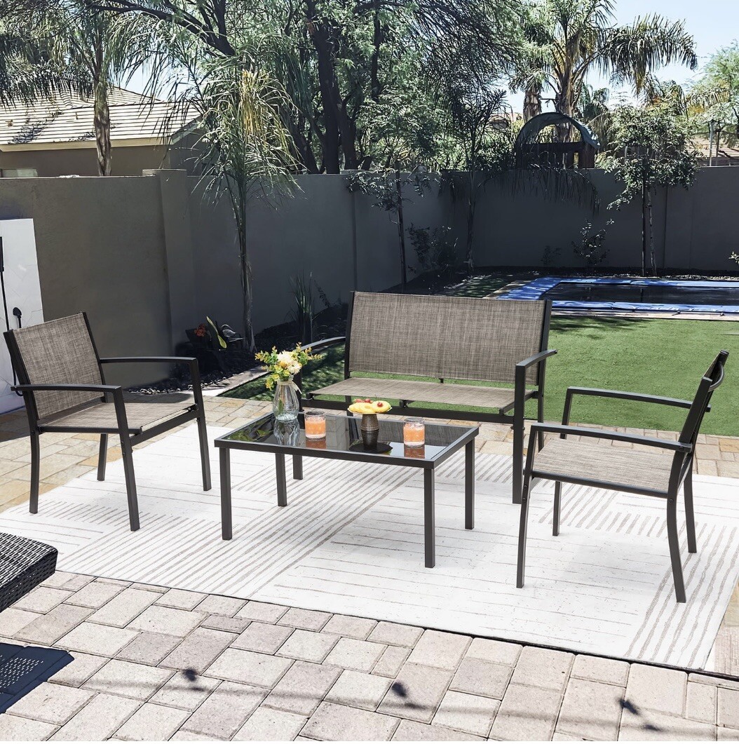 Brown Devoko 4-Piece Patio Furniture Set: Stylish Outdoor Garden Conversation Se