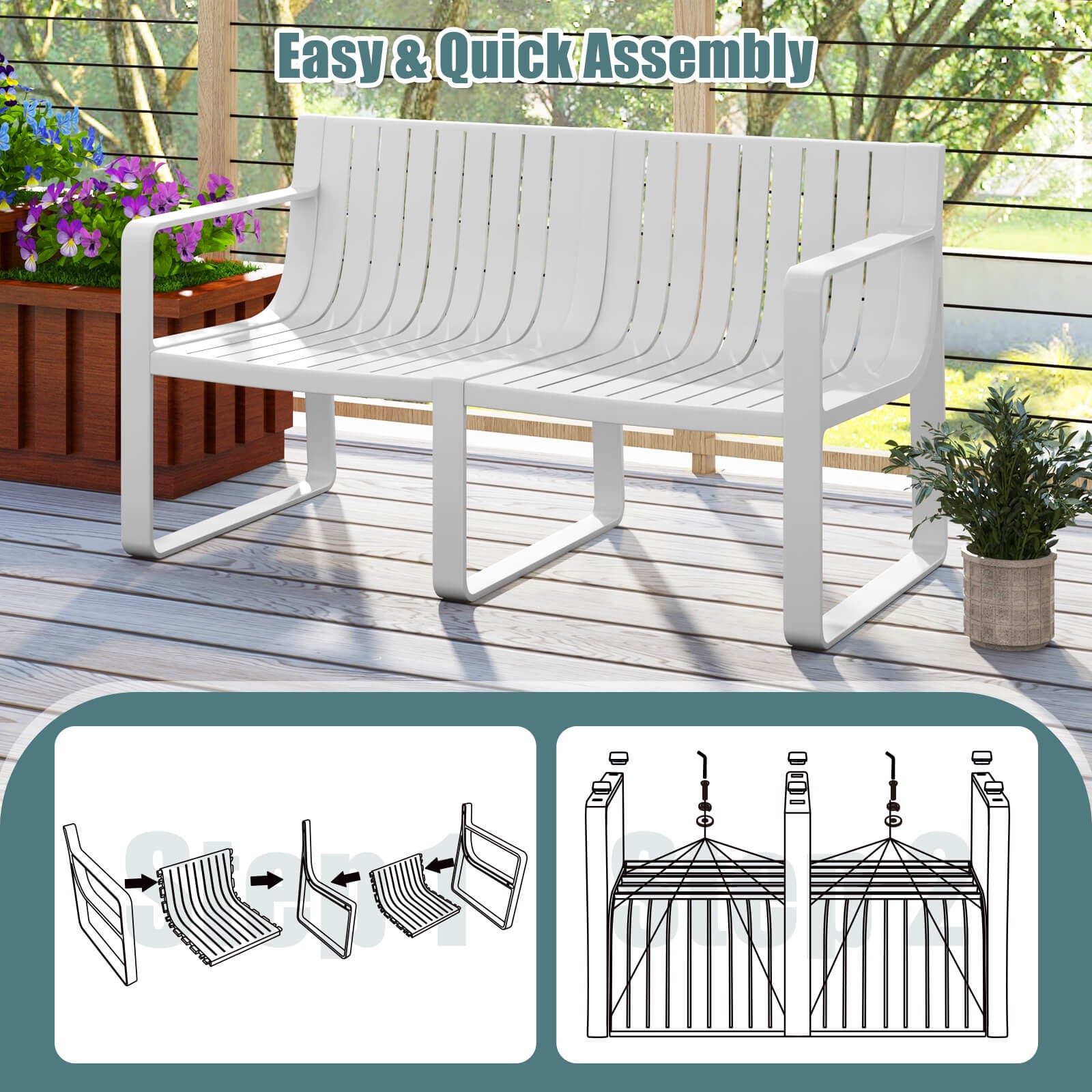 3 PCS Patio Furniture Set w/1 Loveseat & 2 Side Tables All-Weather Bistro Set