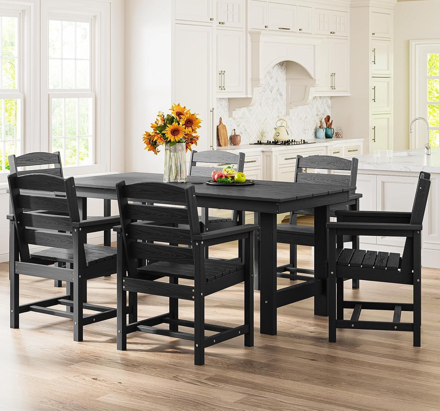 SERWALL 7-Piece Patio Dining Table Sets, Outdoor HDPE Dining Furniture Set with