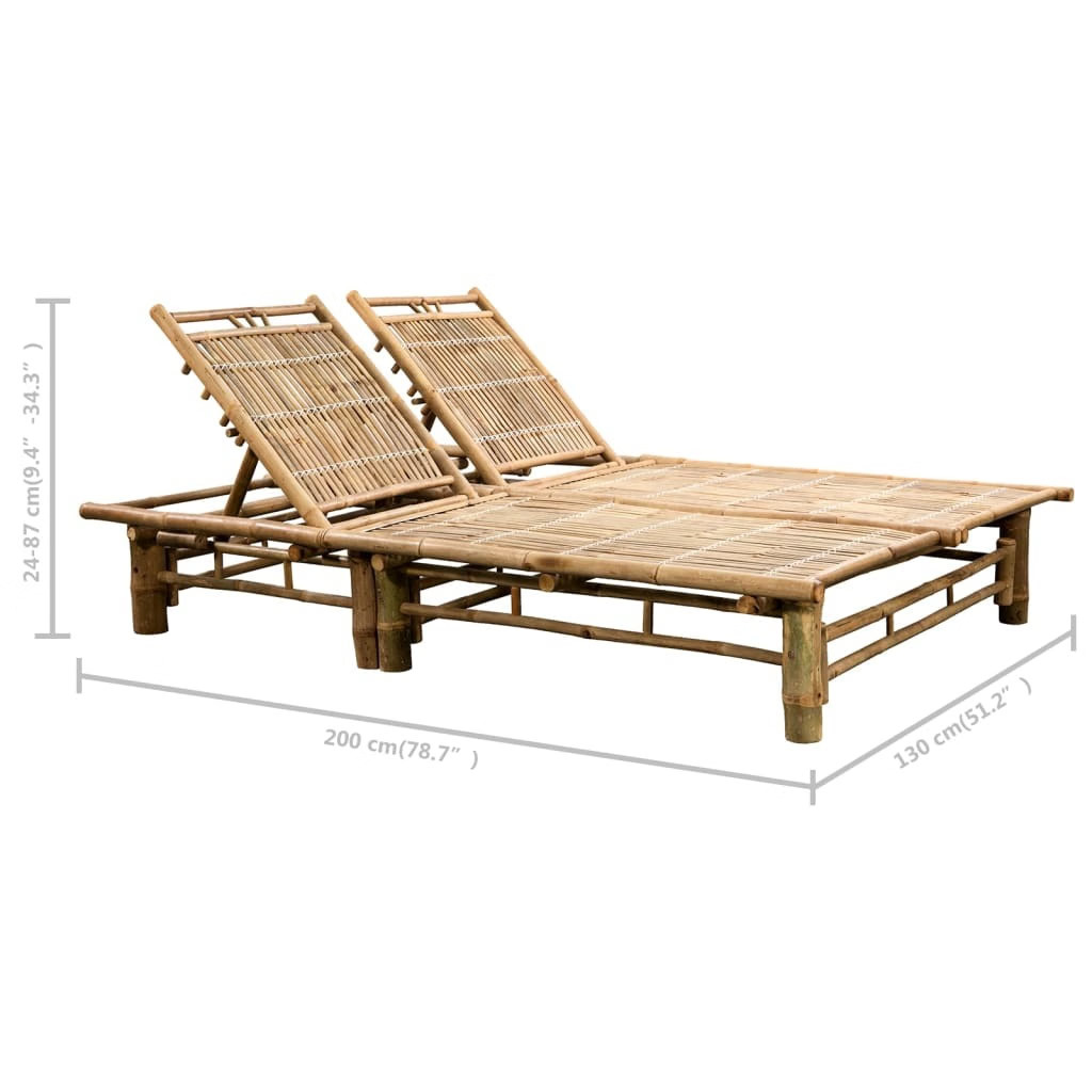 Sun Lounger Taupe Bamboo and Polyester 2-Person