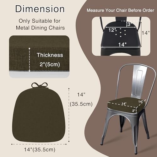 1x1Chair Cushions for Metal Dining Chairs Set of | Non Slip, Washable 4 Khaki