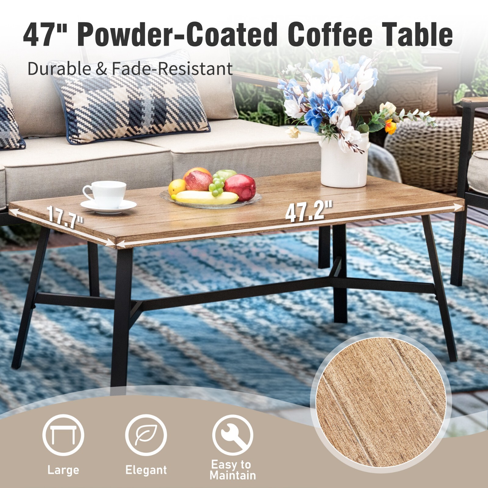 4 Pcs Patio Furniture Set Outdoor Wicker Conversation Set Sofa with Coffee Table