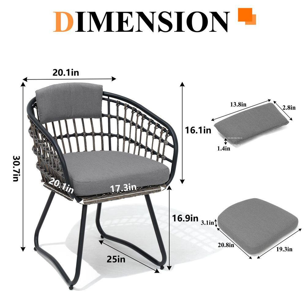 PE Rattan Wicker Dining Chairs with Cushions and Backrest Pillows 2-Piece Outdoo