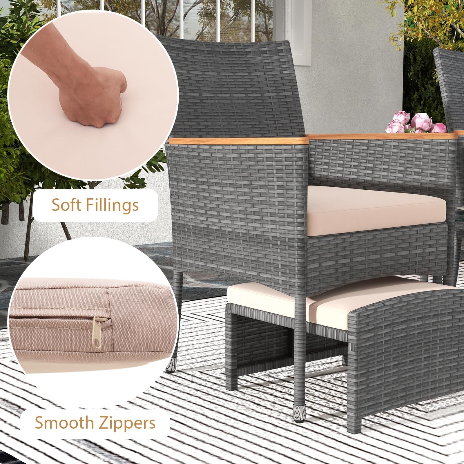 Juego De Sillas Con Cojines y Otomanas 5 Piezas Para Patio Exterior En Oferta