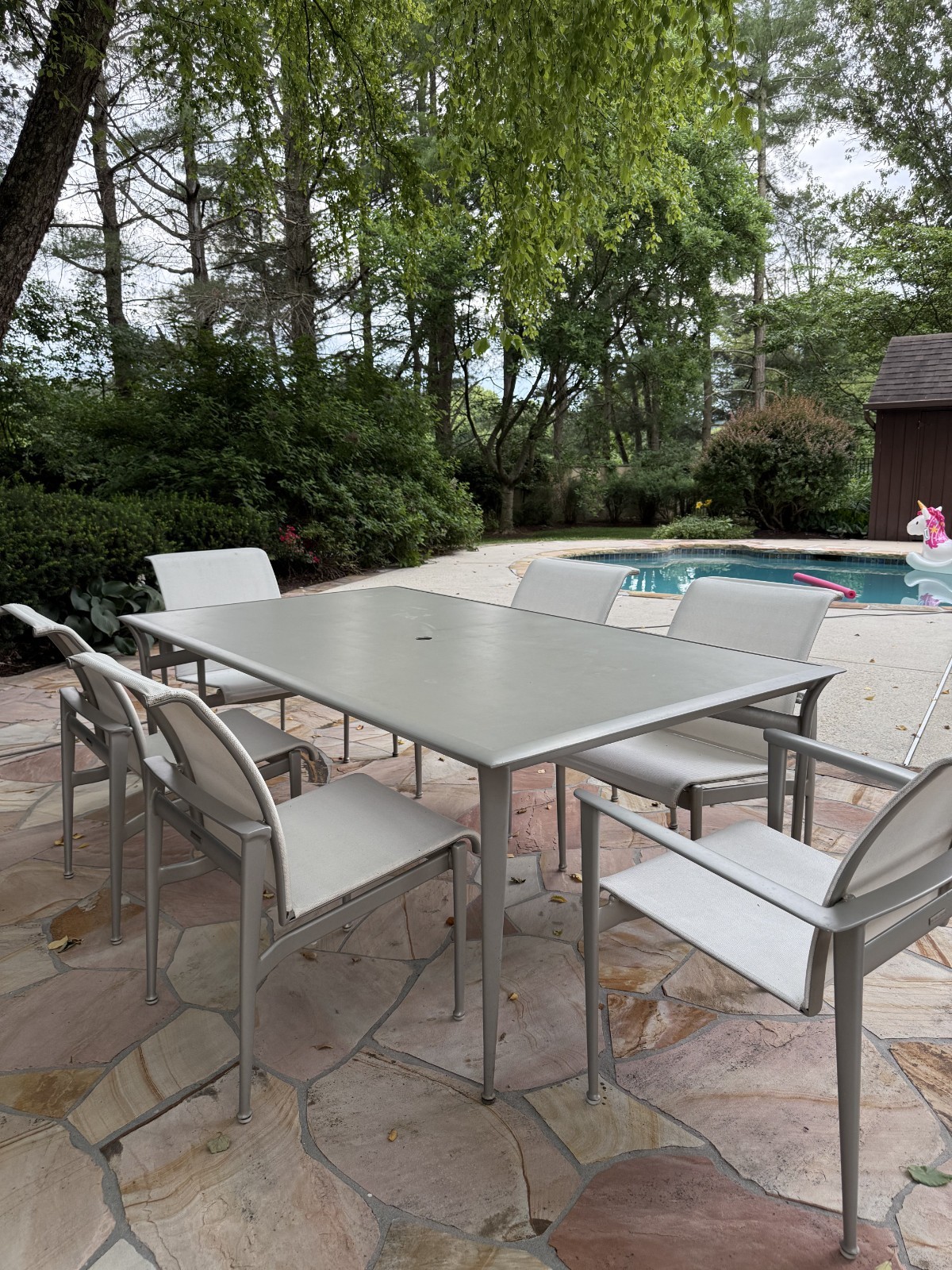 Brown Jordan Flight Outdoor Table with 6 Chairs – Dove Aluminum