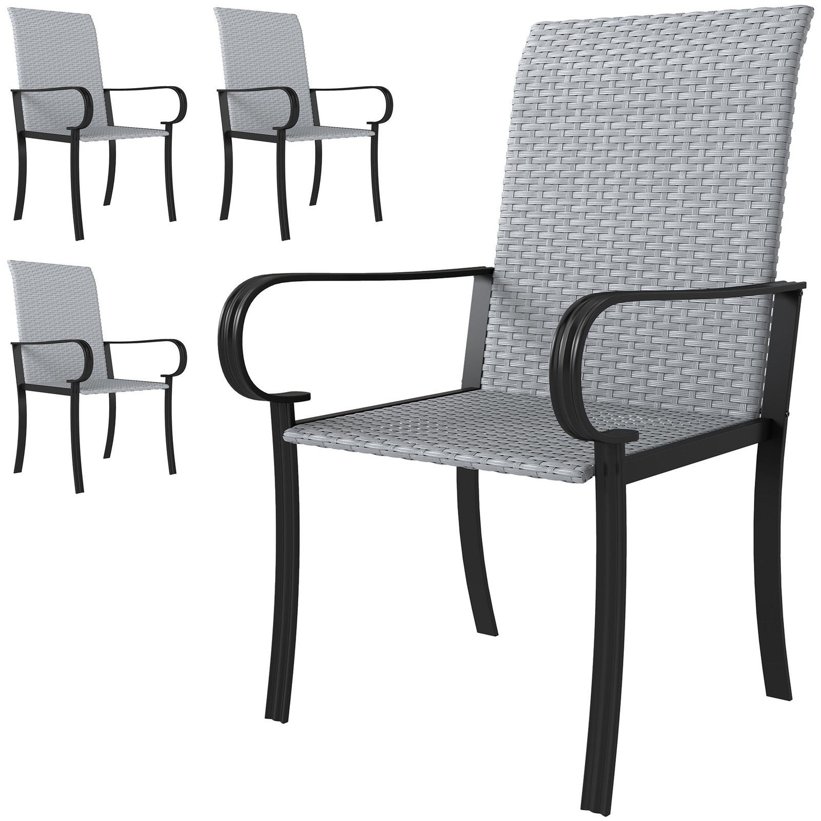 4-Piece Gray PE Rattan Rocking Chairs, Steel Frame, 265 lbs. Capacity