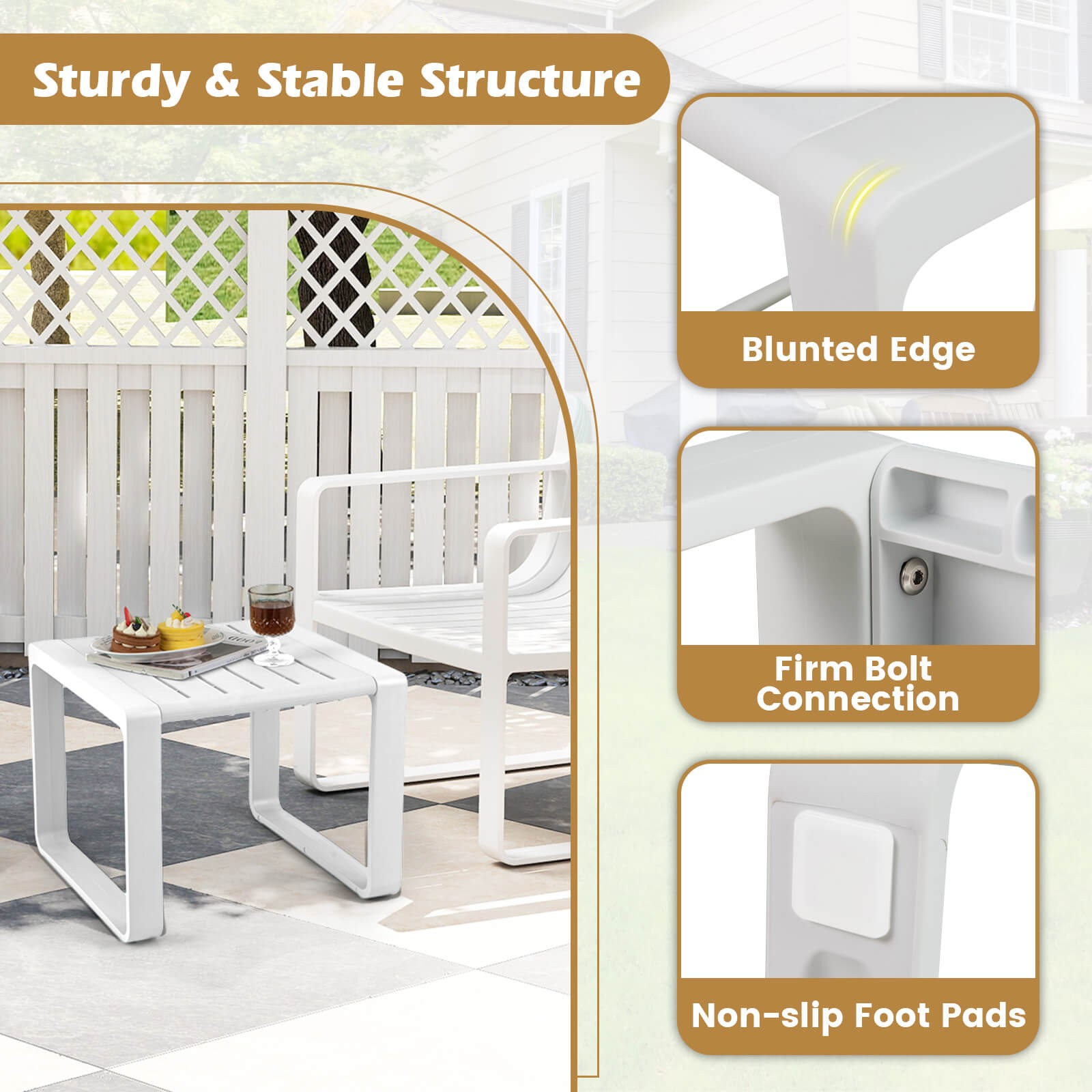 3 PCS Patio Furniture Set w/1 Loveseat & 2 Side Tables All-Weather Bistro Set