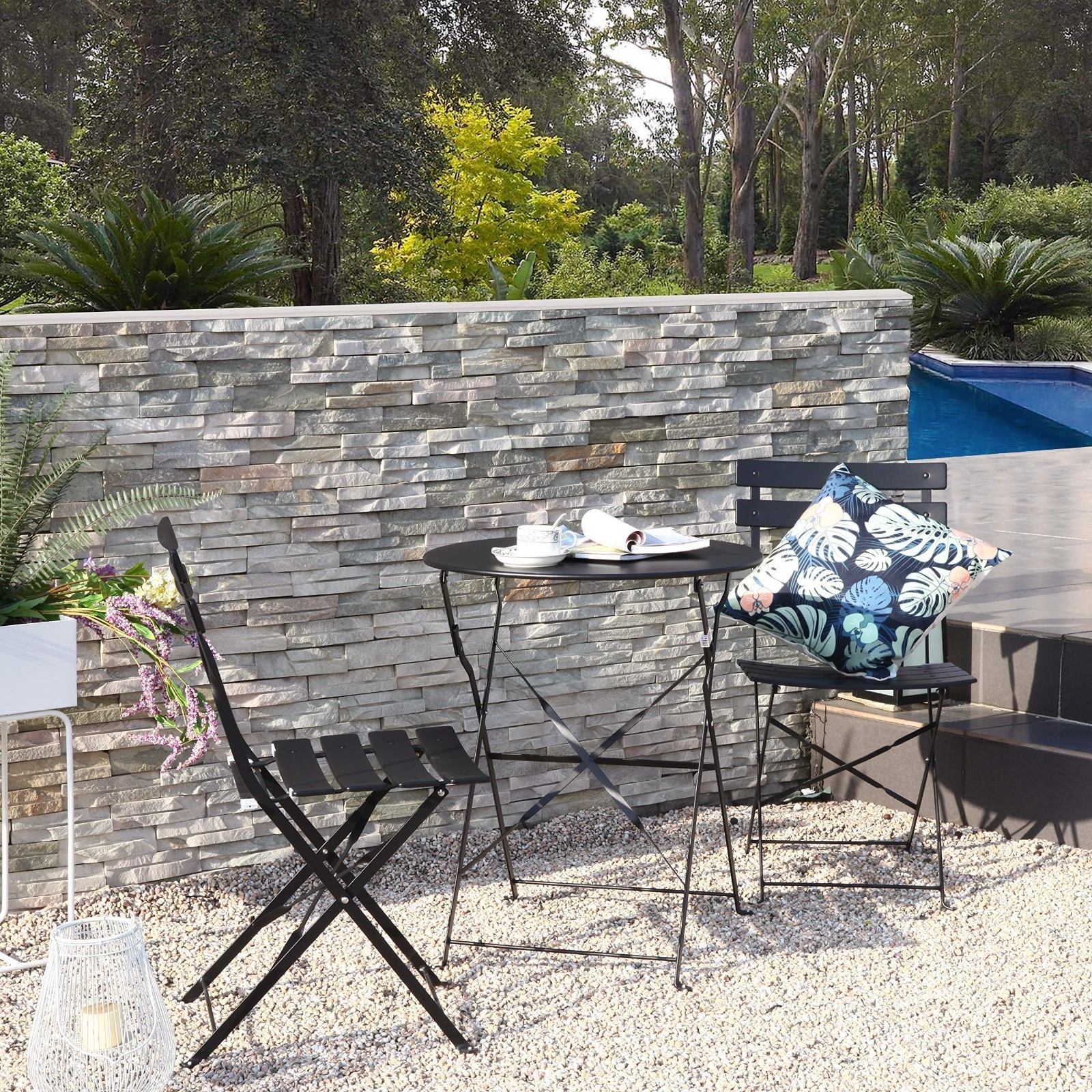 Premium Frame Patio Bistro Set, Folding Outdoor Patio Furniture Sets 3-Piece