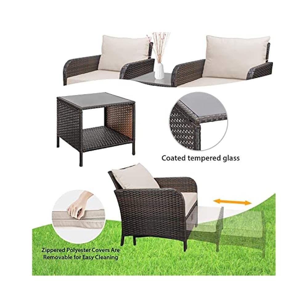 Porch & Patio Set, 5 Piece Wicker Conversation Set with Cushions Included