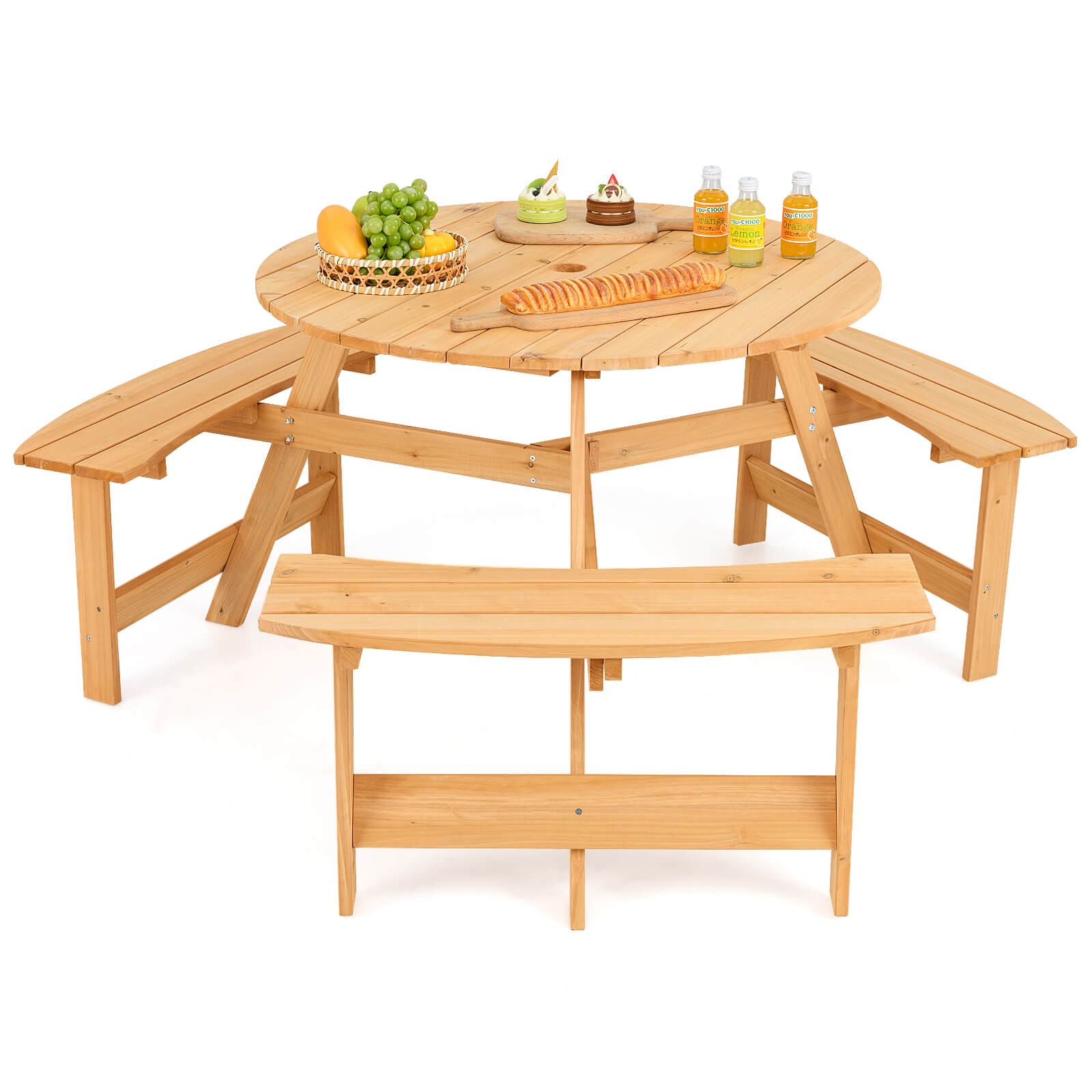 Kids Outdoor Wooden Picnic Table & Bench Set w/Umbrella Hole and Built-in Seats