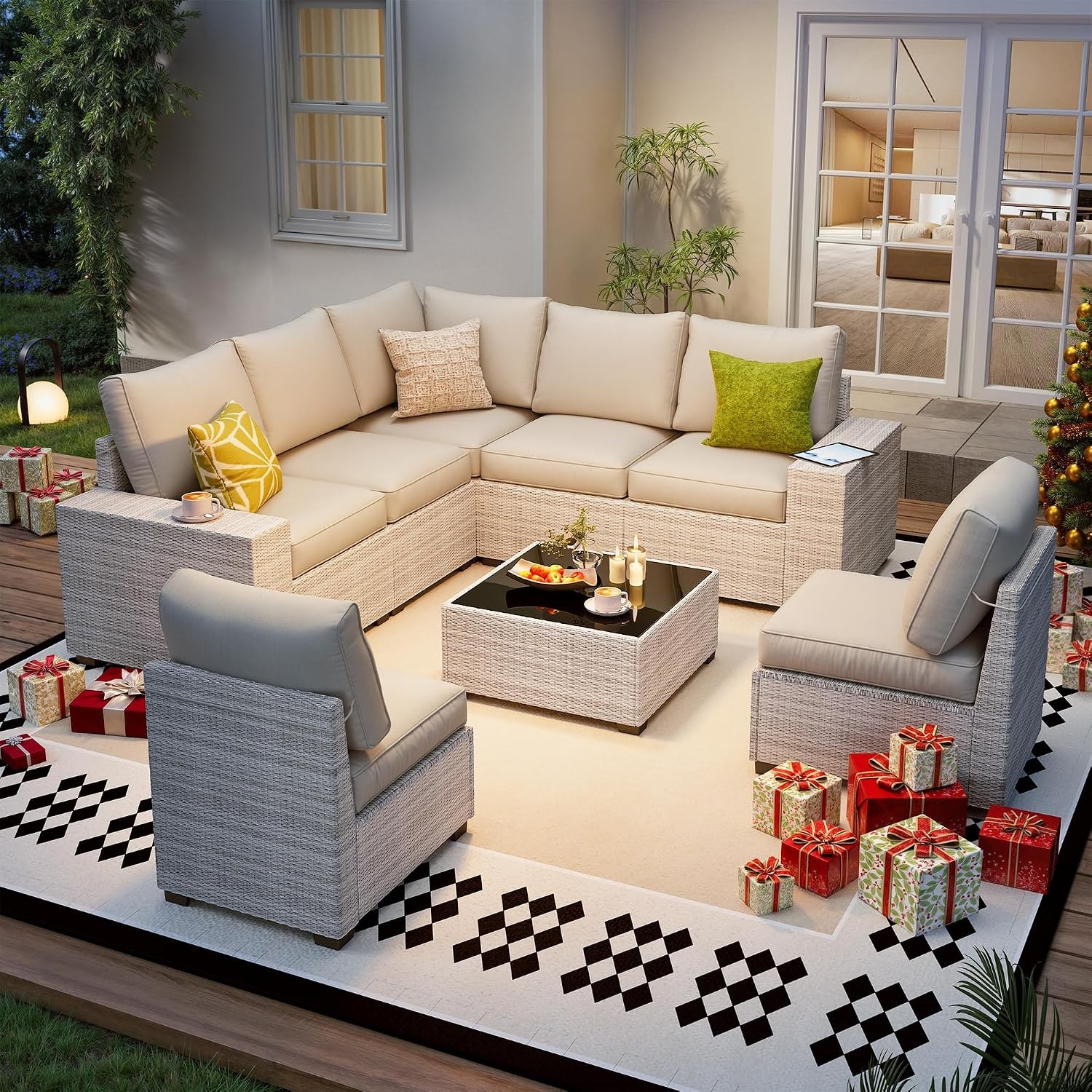 Olimix 8 Piece Outdoor Patio Furniture Set, Outdoor Sectional Furniture, Rattan